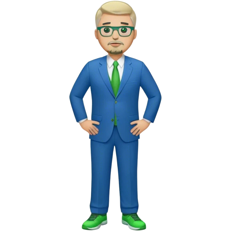 Full Body plus size white male basketball team manager with glasses blondish gray short hair with a goatee wearing blue and green suit emoji