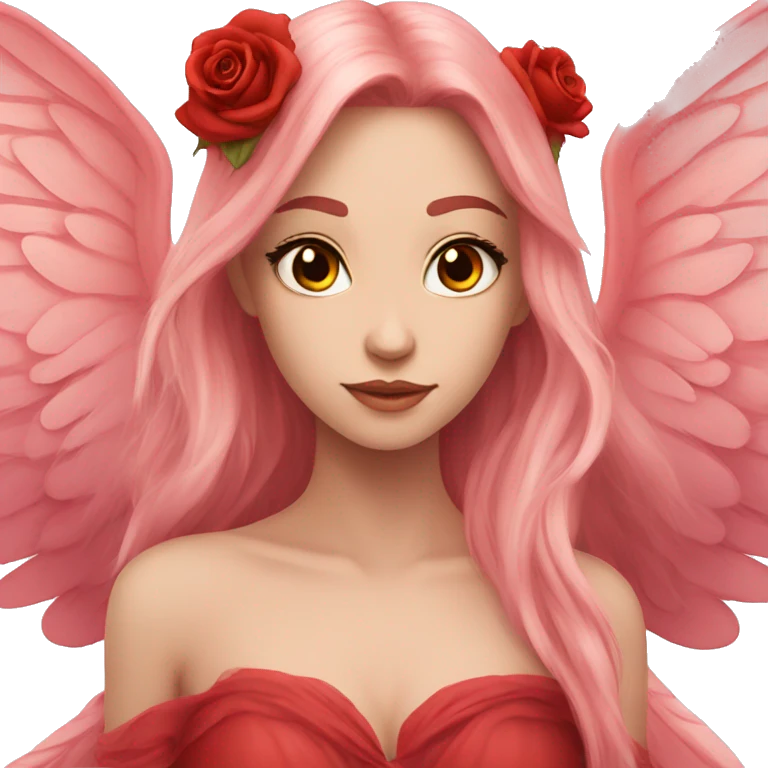 big wings, rose, Beautiful, fairy, red, long hair emoji