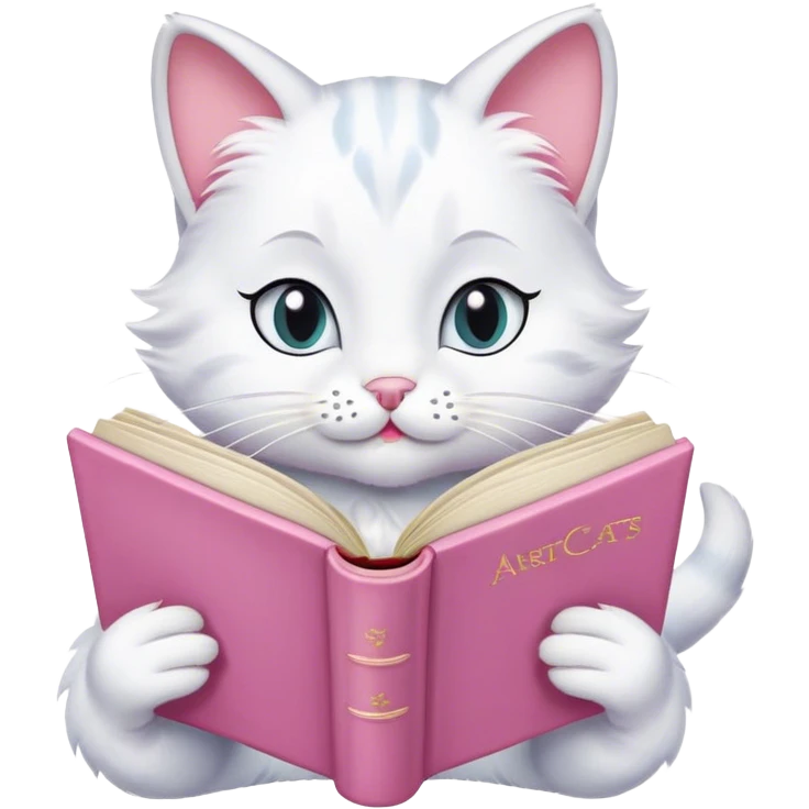 cat marie from aristocats with pink bow reading a book emoji