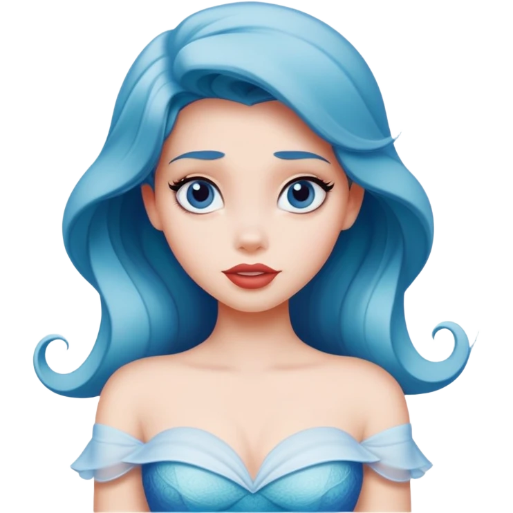 Disney human Ariel in white and blue outfit, exploring with curious expression emoji