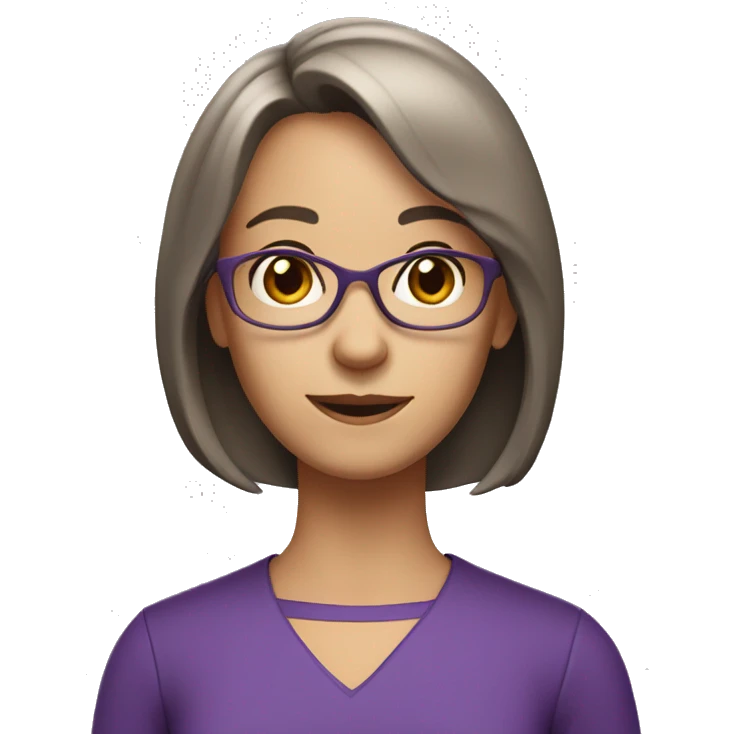 older girl teacher with straight short brown hair and bang purple shirt emoji