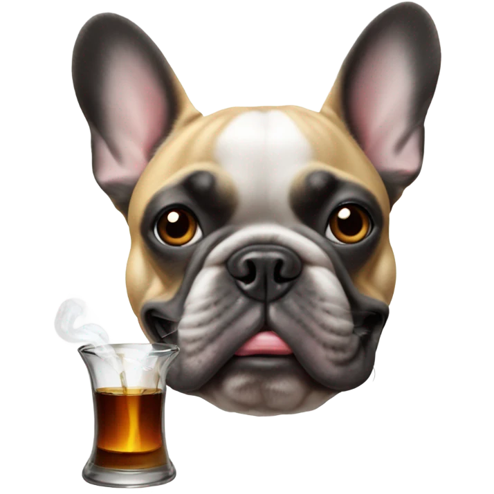 A French bulldog smokes from a glass pipe emoji