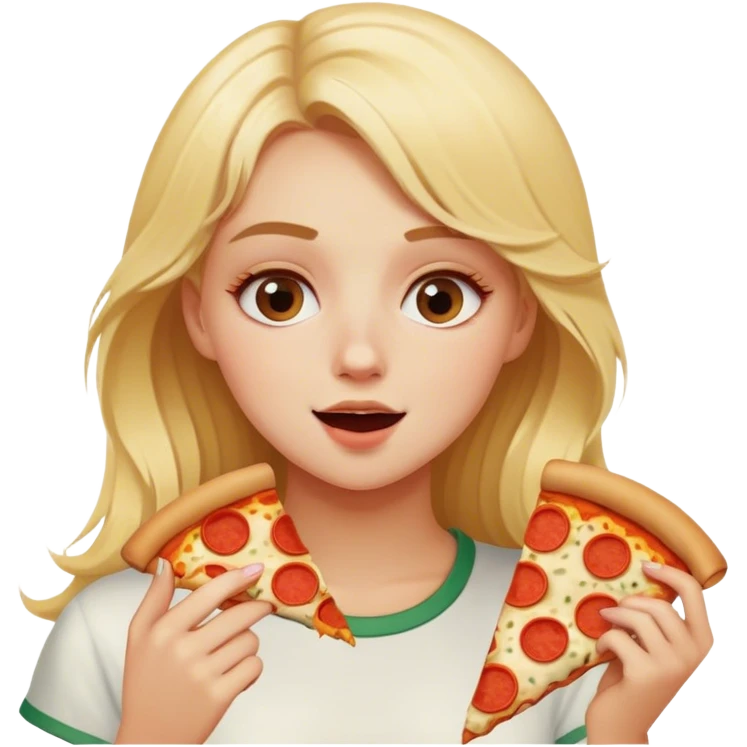 Blonde girl eating pizza emoji