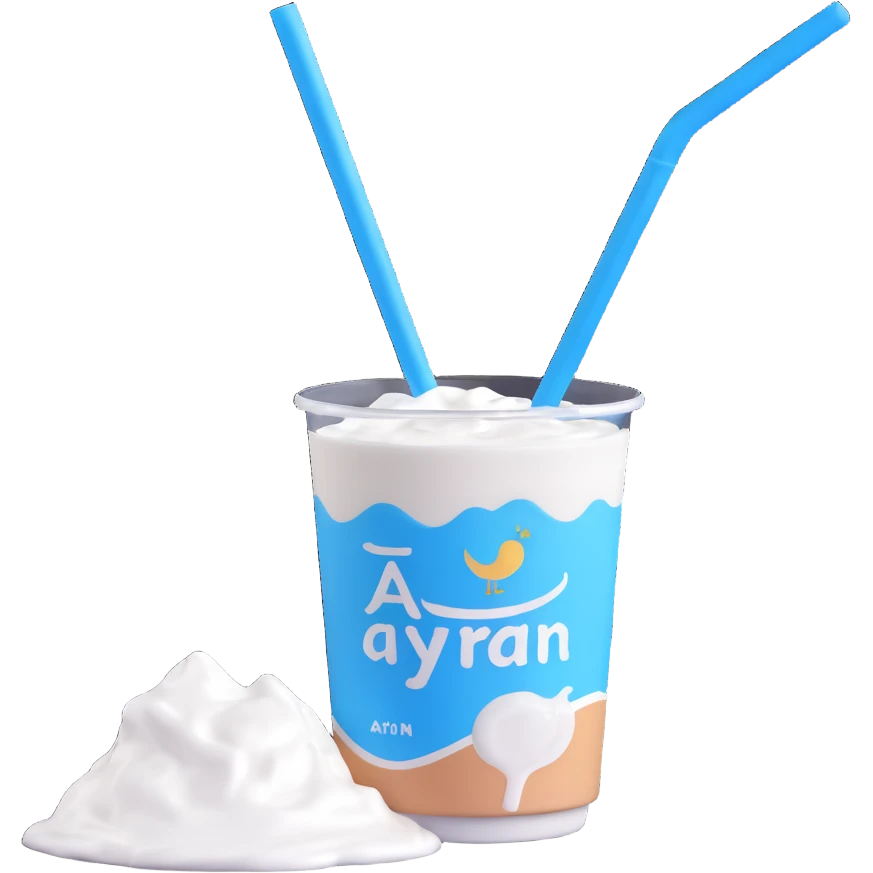 A small carton of Turkish yogurt drink (ayran) with a straw, white and blue packaging emoji