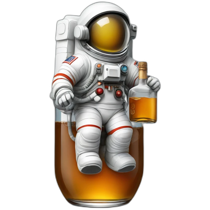 Astronaut with helmet closed floating on a whiskey bottle emoji