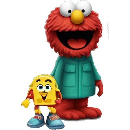 Elmo go to a subway train with SpongeBob emoji