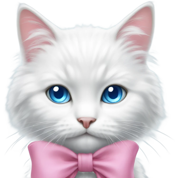 white cat with a pink bow and blue eyes fluffy fur  emoji