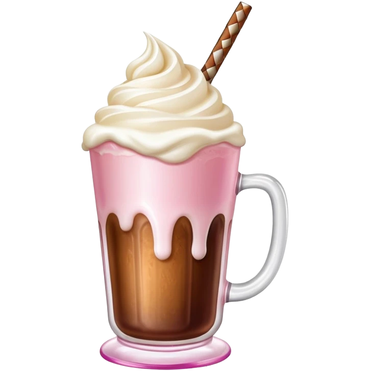 ultra realistic root beer float in pink mug emoji