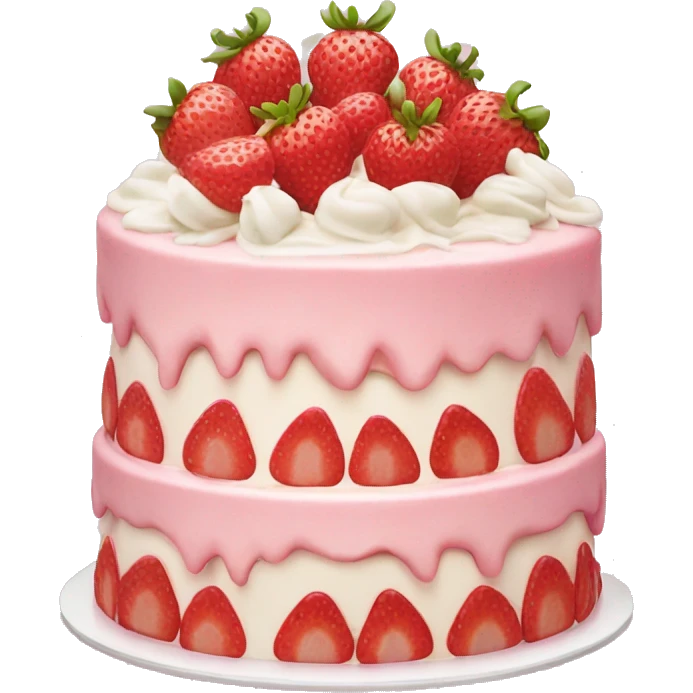Pink strawberries and cream birthday cake  emoji