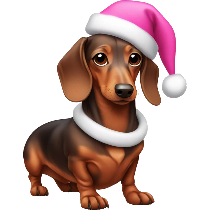 Dachshund wearing a pink Santa hat emoji