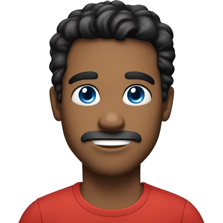 man, red t-shirt, black hair, light skin, blue eyes emoji