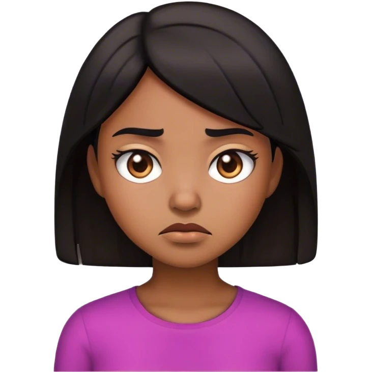 Emoji girl with brown skin and black hair looking annoyed emoji