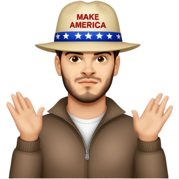 Hat reads “MAKE AMERICA GREAT AGAIN” emoji