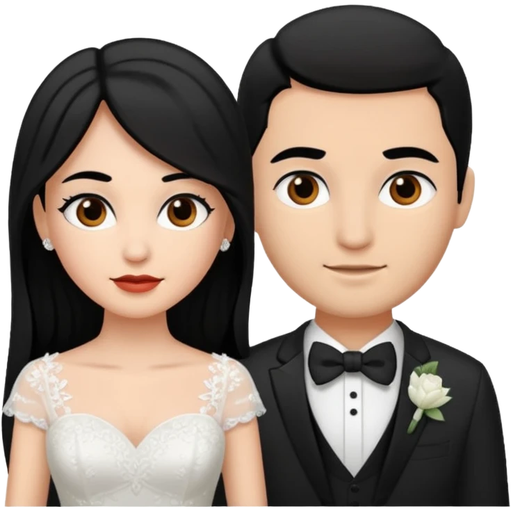 White skin Bride with black hair black eyes and brown skin groom with black hair black eyes emoji
