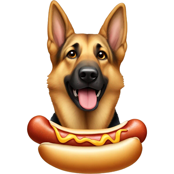 german shepherd eating hotdog emoji