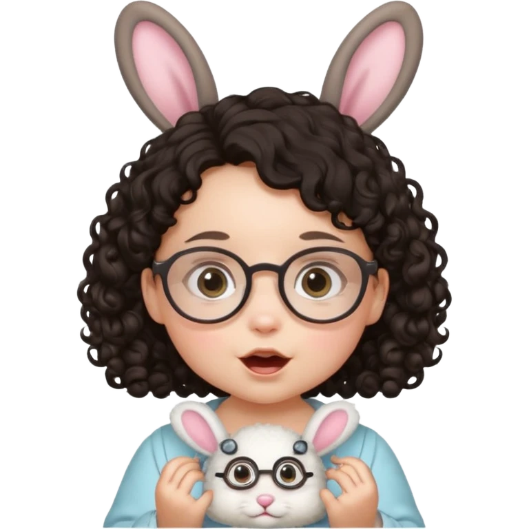bunny ear accessory wearing small baby dark haired curly spectacled emoji