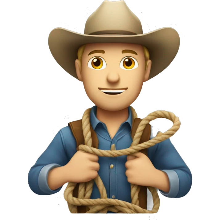 white man in cowboy hat holding a rope emoji