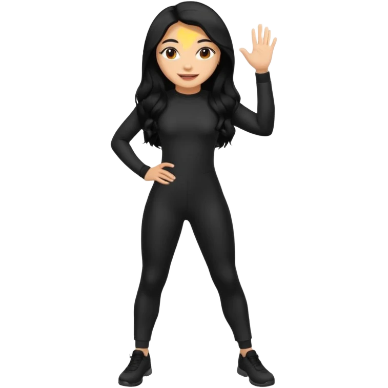 Make a lightskin Hispanic girl with long black hair. Wearing an all black tight jumpsuit  emoji