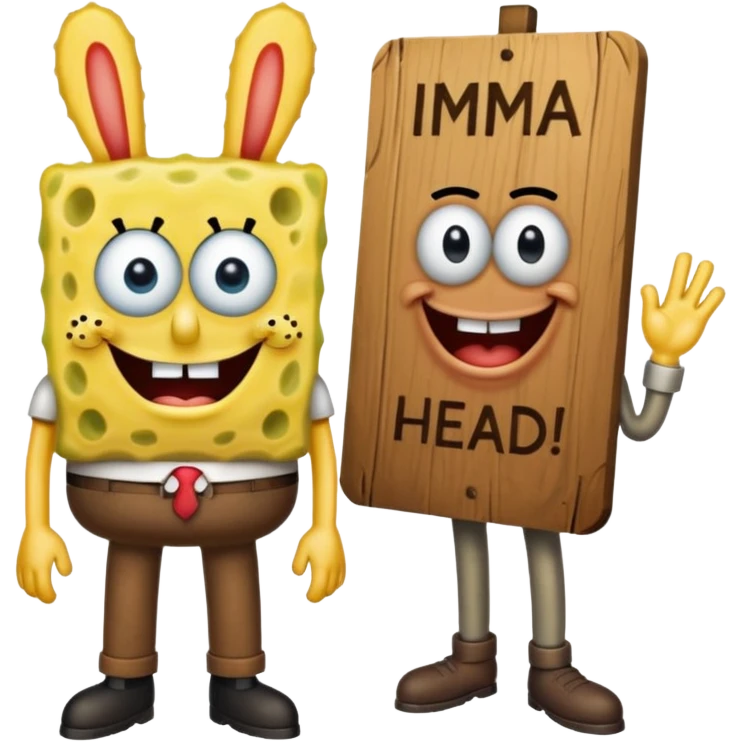 Make SpongeBob have his pants  and make him with mr krab and make them a wooden that’s says imma head out emoji