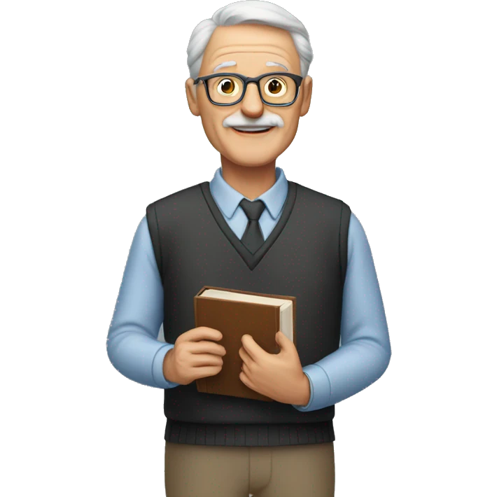 Older man teacher held book standing emoji