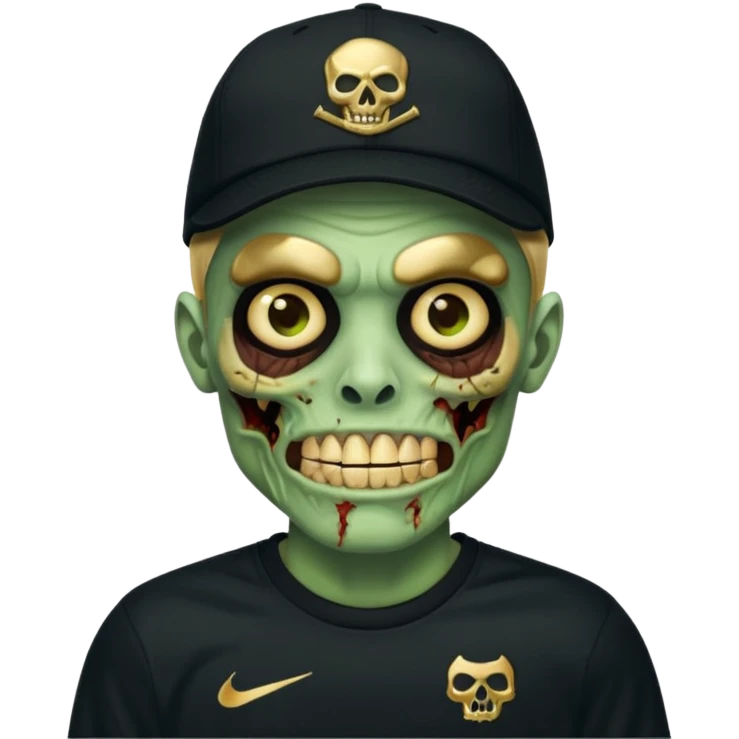 Faça um zombie com uma blusa da Nike preta com um boné preto da Nike tbm, que o zombie tenha dentes de ouro maciso emoji