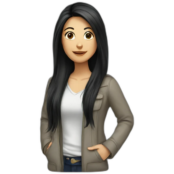 white women black long hair casual fashion with long jacket emoji