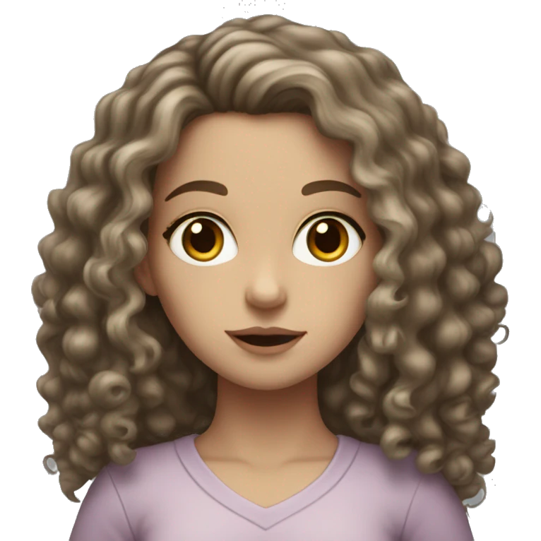 White girl long dark curly hair hazel eyes  emoji