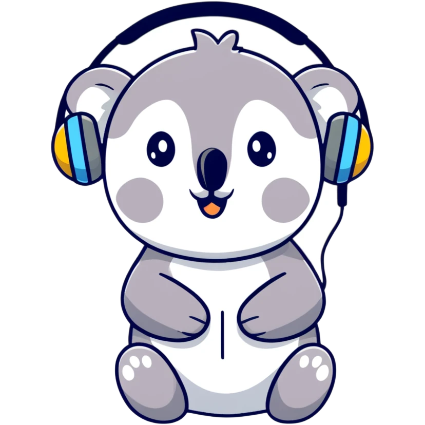 cute koala with headphones singing emoji