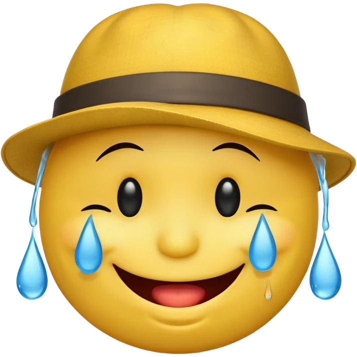 laughing yellow smiley face with tears in a hat emoji