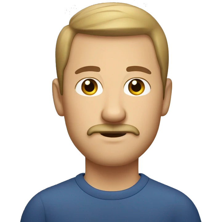 caucasian man with short hair, short beard & misstache and rounded head emoji