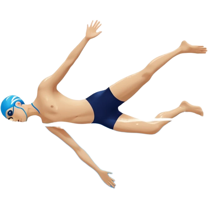 Create a clean emoji of a swimmer diving into a swimming pool, side view (profile view), body fully extended forward, arms straight ahead, legs together, water splash where the swimmer is about to enter. Flat design, bright colors, minimal details, emoji style emoji