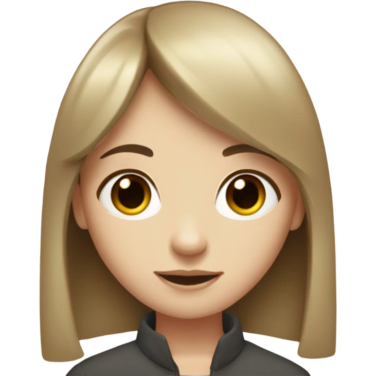 Pale girl with brown medium length, straight hair with bangs and brown eyes. emoji