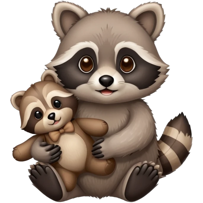 a loveable raccoon holding a teddy bear emoji