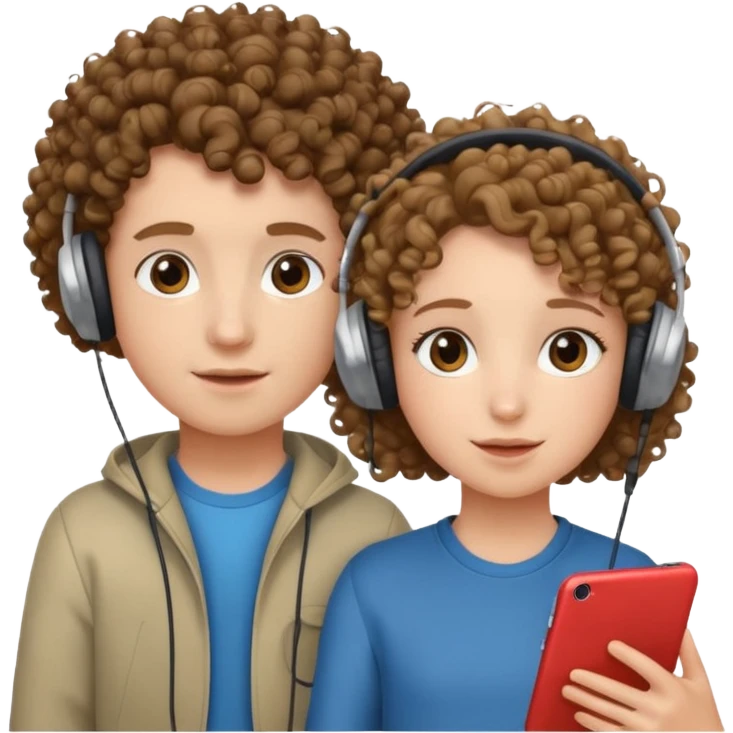 curly haired with headphones in girl and boy emoji