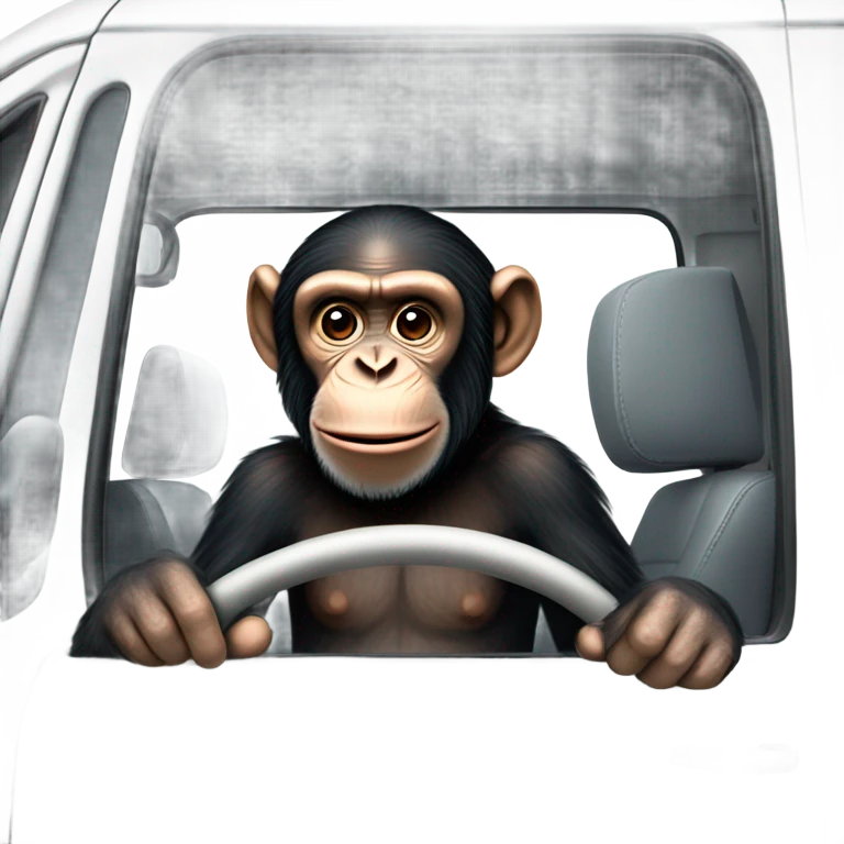 Chimp driving a white van emoji