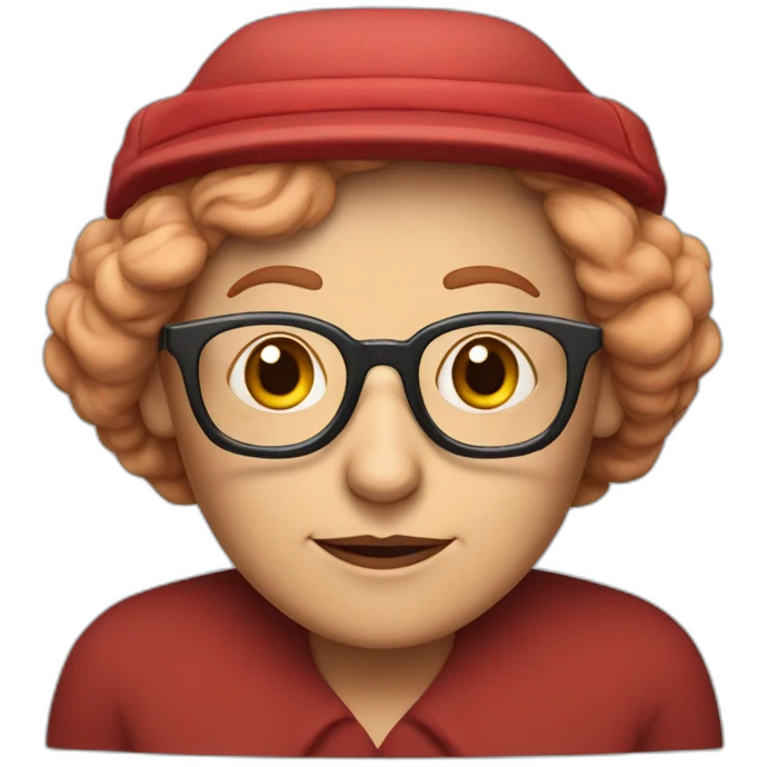 Old lady with red hair and glasses with cap and green mcdonaldsuniform emoji