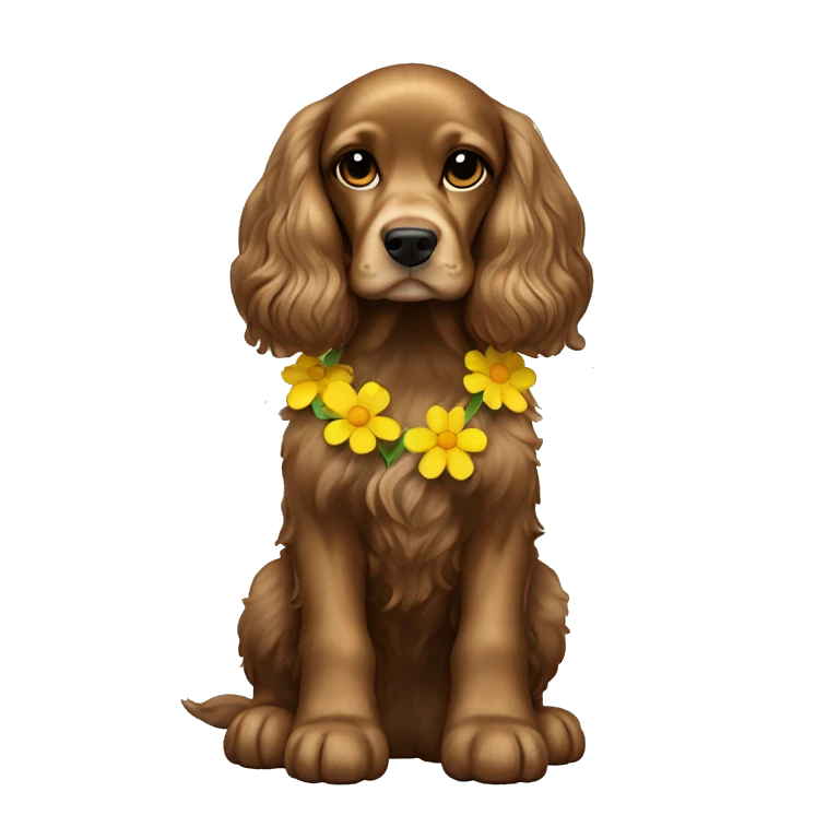 Cocker spaniel Girl sitting Full Body frontal with yellow flower on her ear  emoji