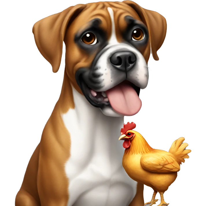 Boxer dog smiling with a chicken emoji
