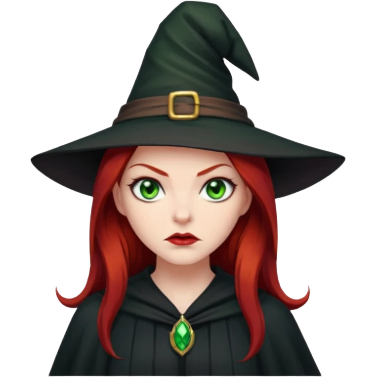 Dark blood Red haired witch. Green eyes annoyed. Sexy attitude. emoji