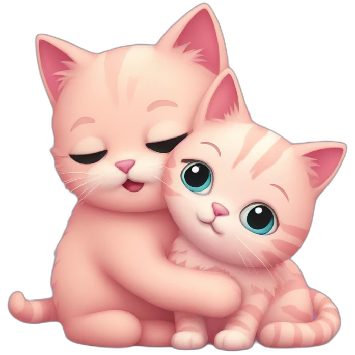 cute fluffy pink cat hugs another cat emoji