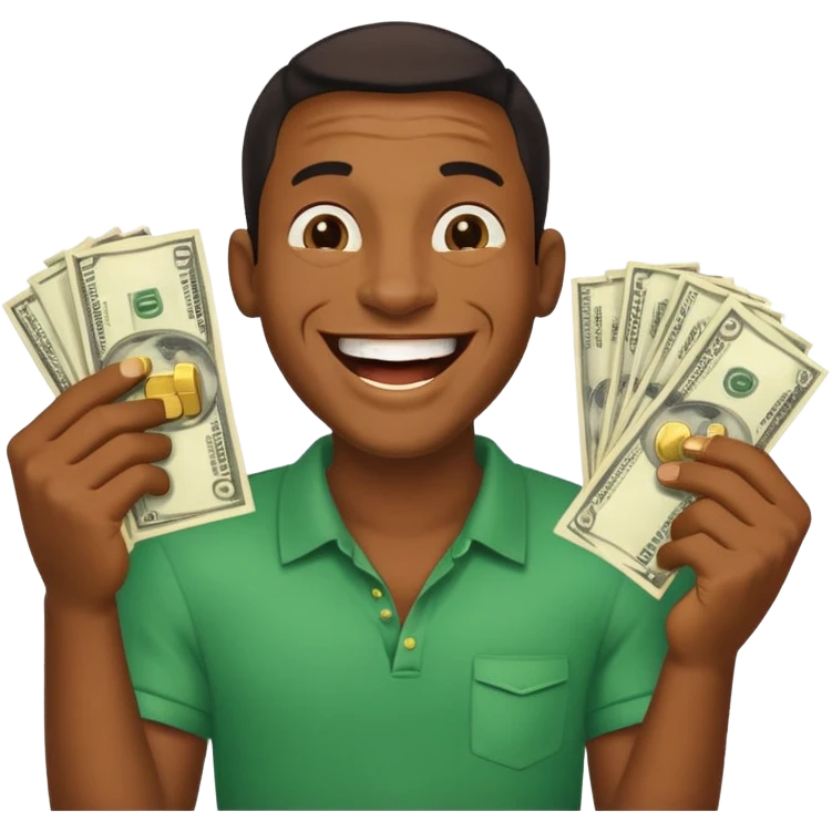 laughing black man holding lots of money emoji
