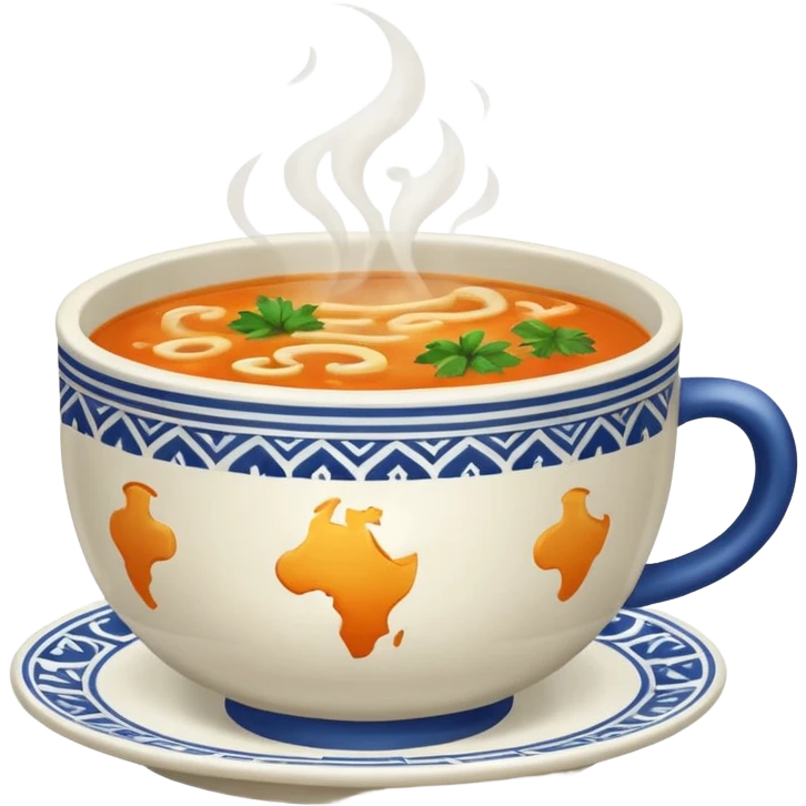 a cup of soup with world pattern emoji