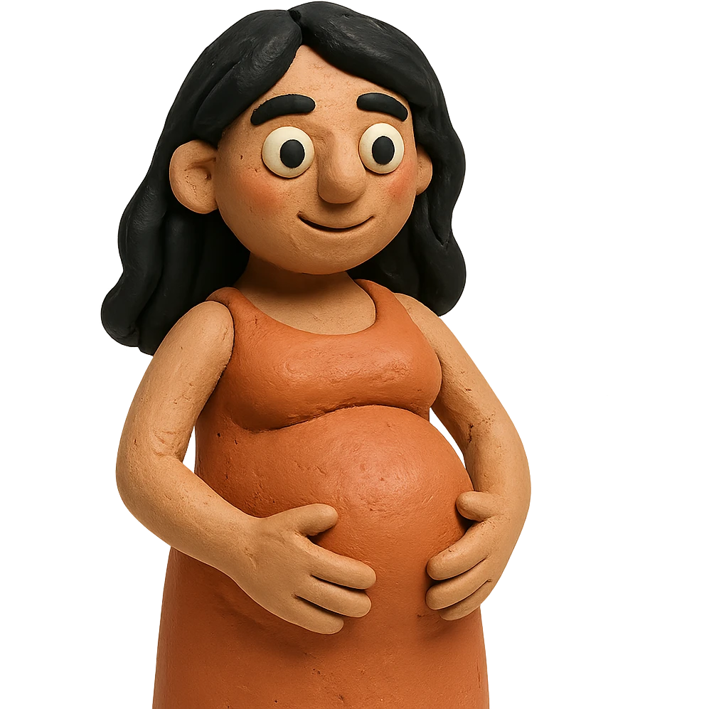 claymation style pregnant woman with black hair emoji