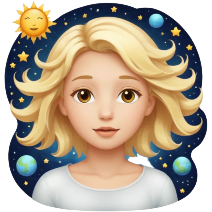 genra imagen de una chica eterea con cara de sol, flotando en el espacio emoji
