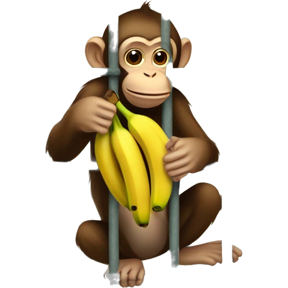 The monkey's outside. Banana inside the cage.  Monkey trying to get the banana out of the cage emoji