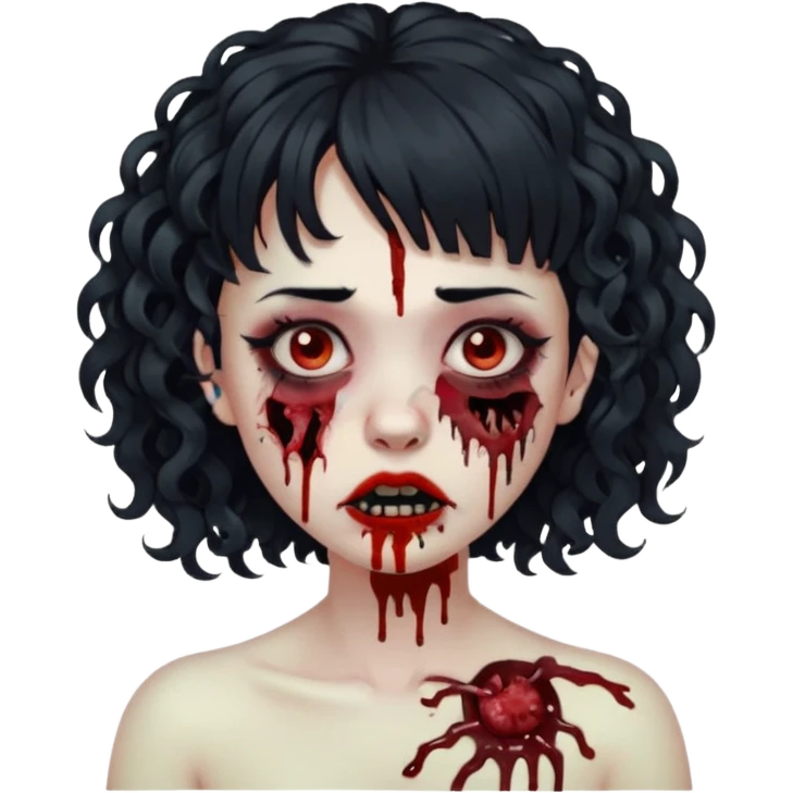 zombie woman with curly hair, bangs, and a septum piercing. emoji