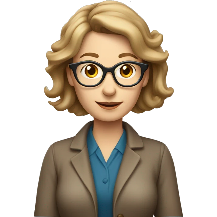 quirky female middle age librarian with should length light brown hair emoji