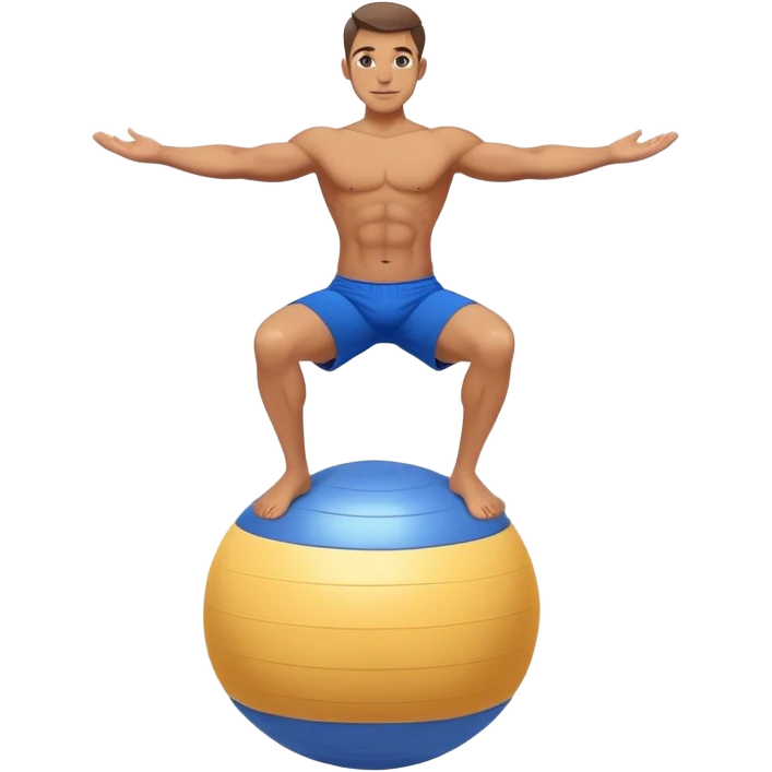 fit man with blue shorts stability ball balance emoji