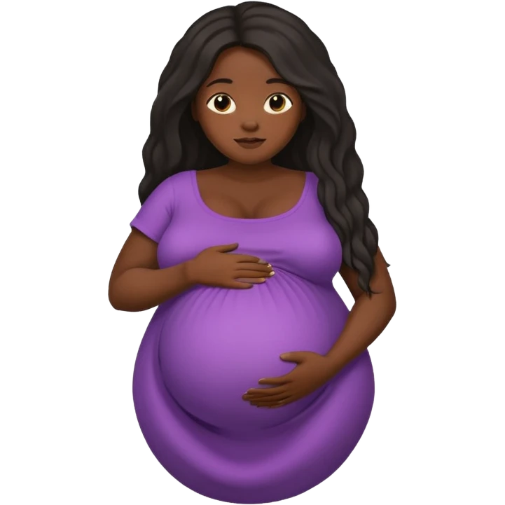 Dark black skin, african black Woman with huge pregnant belly, long hair emoji