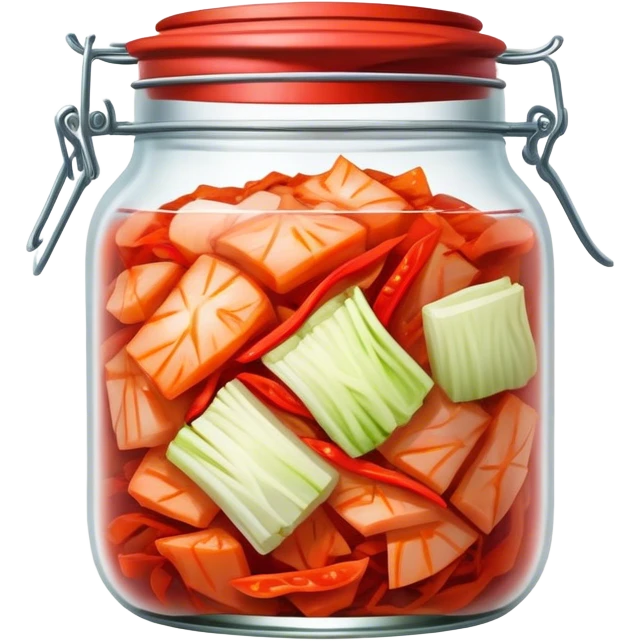 chopped up Kimchi Cinematic Realistic Kimchi Dish Emoji, depicted as spicy, fermented cabbage with vibrant red hues neatly served in a traditional jar, rendered with dynamic textures and bold, appetizing lighting. emoji